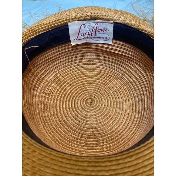 Luci Ames Handcraft Tan Wicker Hat w Ostrich Hat - Picture 5 of 13